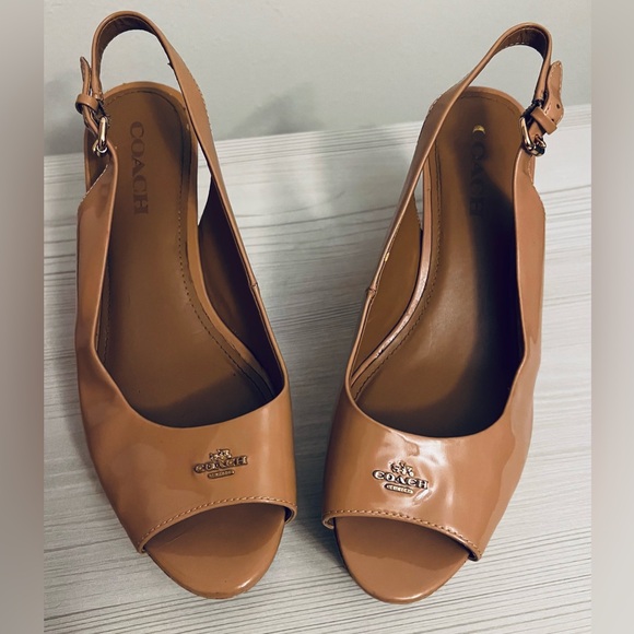 Coach Nude Patent
Leather Slingback Cork Wedges-Sz 10 - Picture 1 of 9